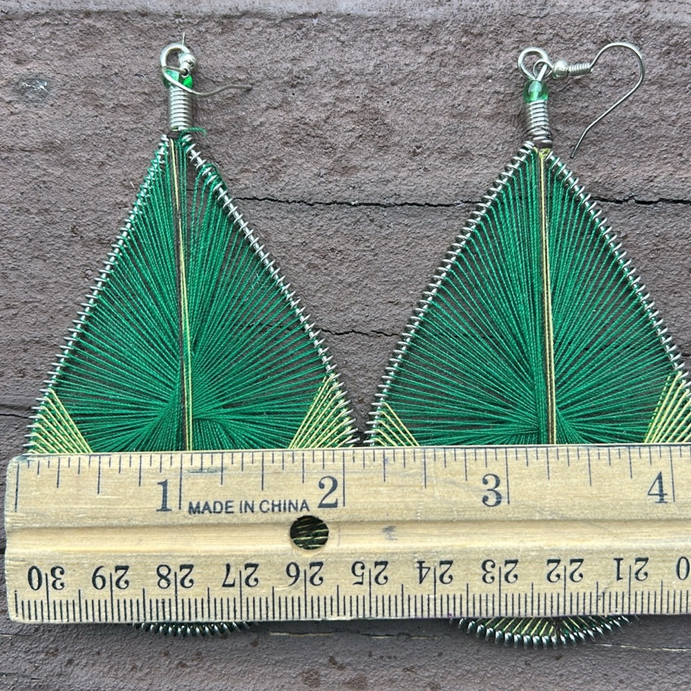 Large Beautiful Unique Green Yellow Earrings - Picture 5 of 7